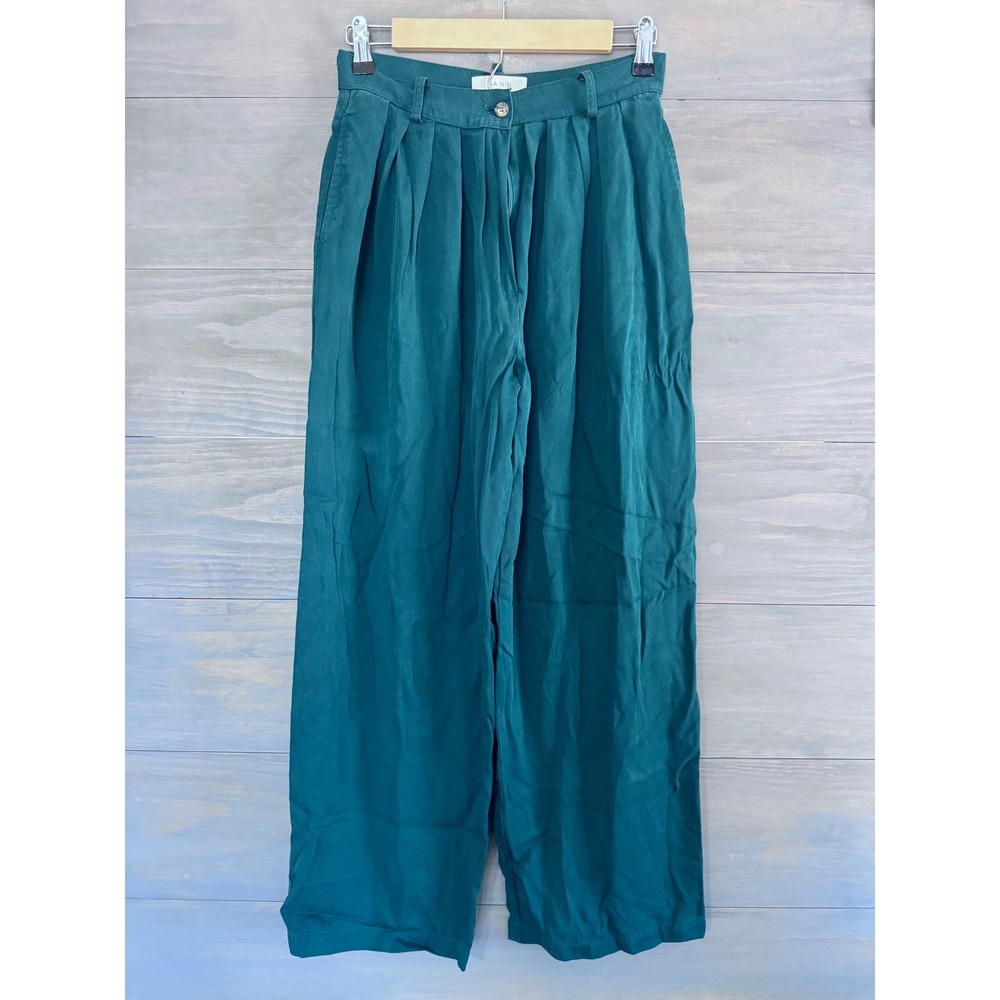 Na Nin Forest Green Tencel Wide Leg Pleated Trousers High Waist Pants Small USA‎